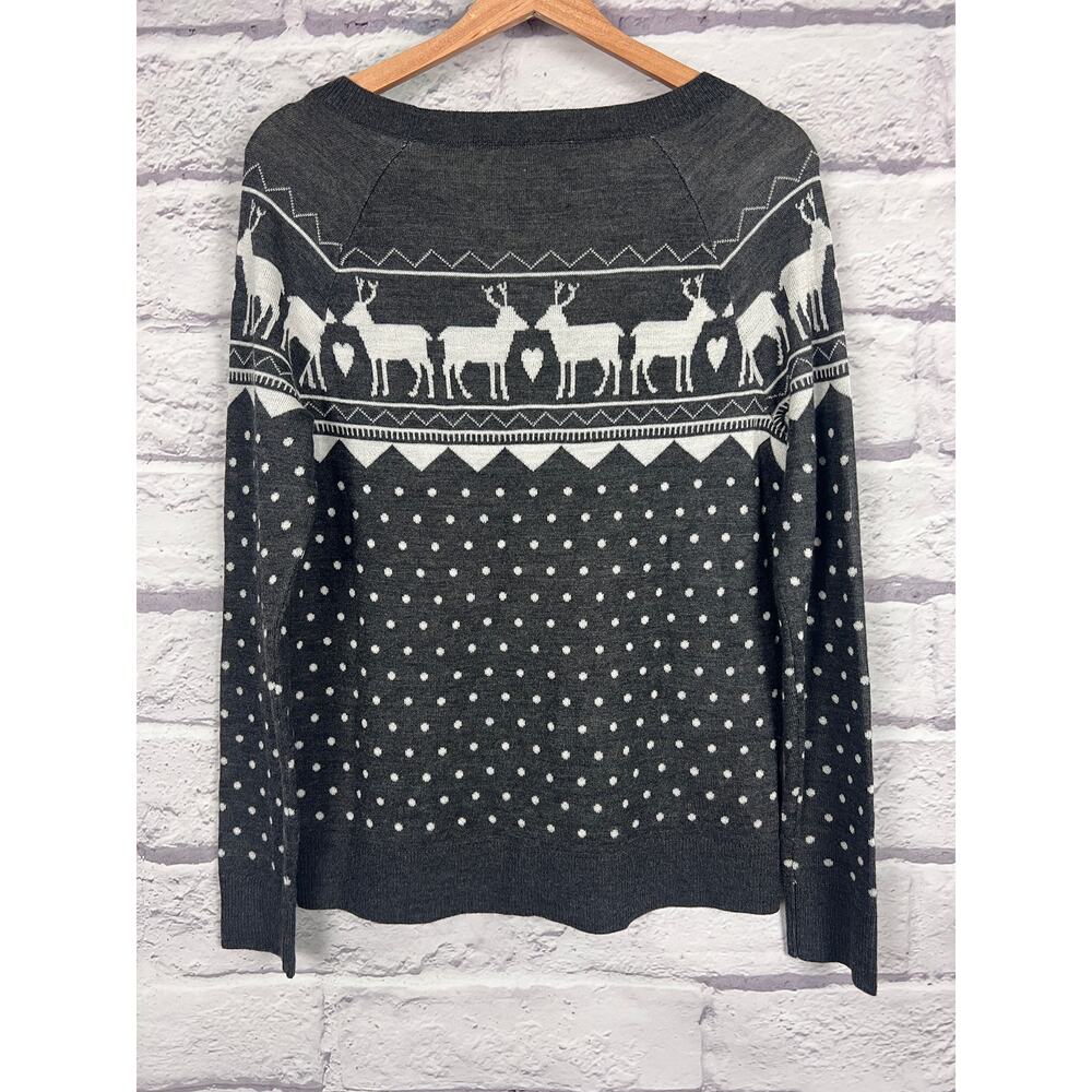 Loft Womens M Wool Holiday Christmas Cottagecore Fair Isle Reindeer Sweater Top - Picture 4 of 9